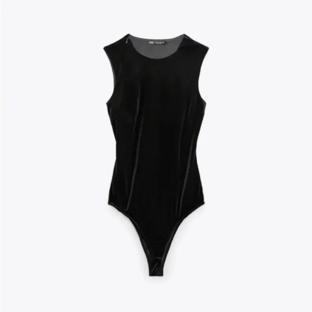 ZARA ASYMMETRICAL VELVET BODYSUIT - Picture 3 of 4